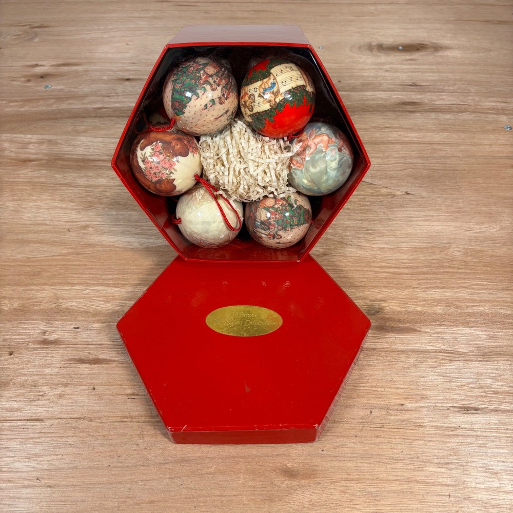 Vintage JCPenney Christmas Collections Decoupage Ball Ornaments Set of 12